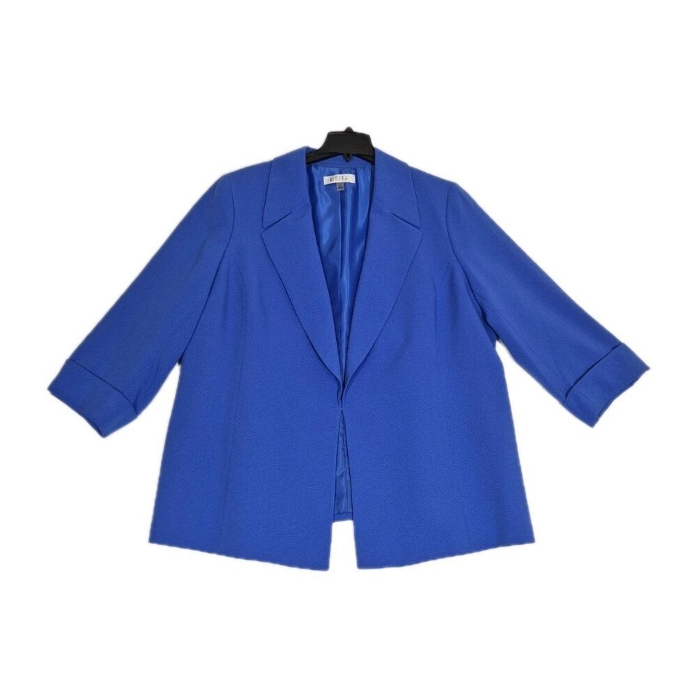 Kasper Women's Blazer Size 3X Open-Front Cuff-Sleeve Jacket Blue (48)